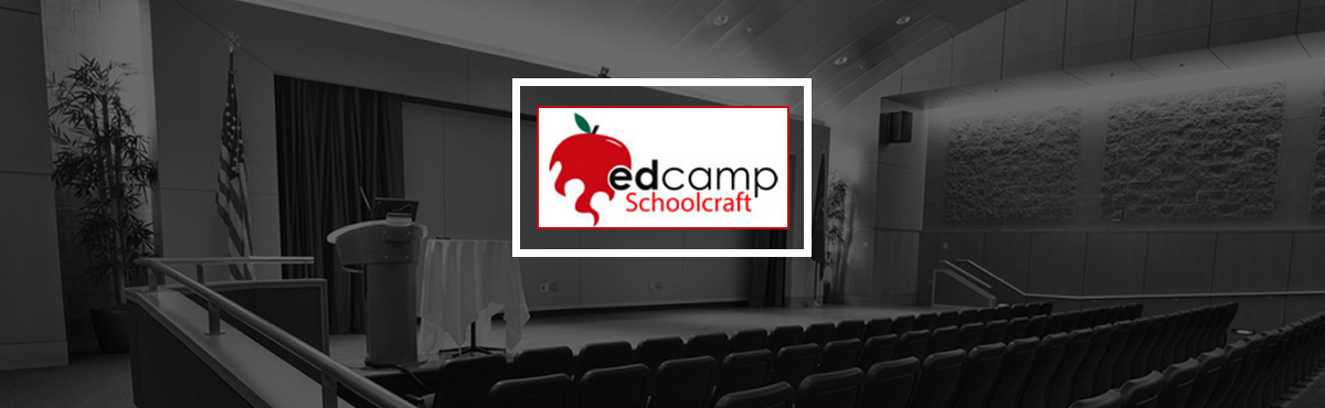 Photo of an auditorium and EdCamp logo