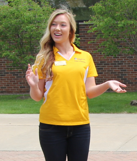 Student leading a campus tour