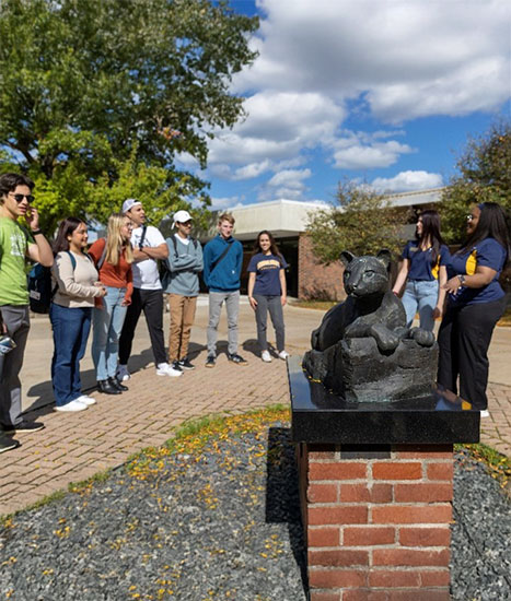 Student leading a campus tour