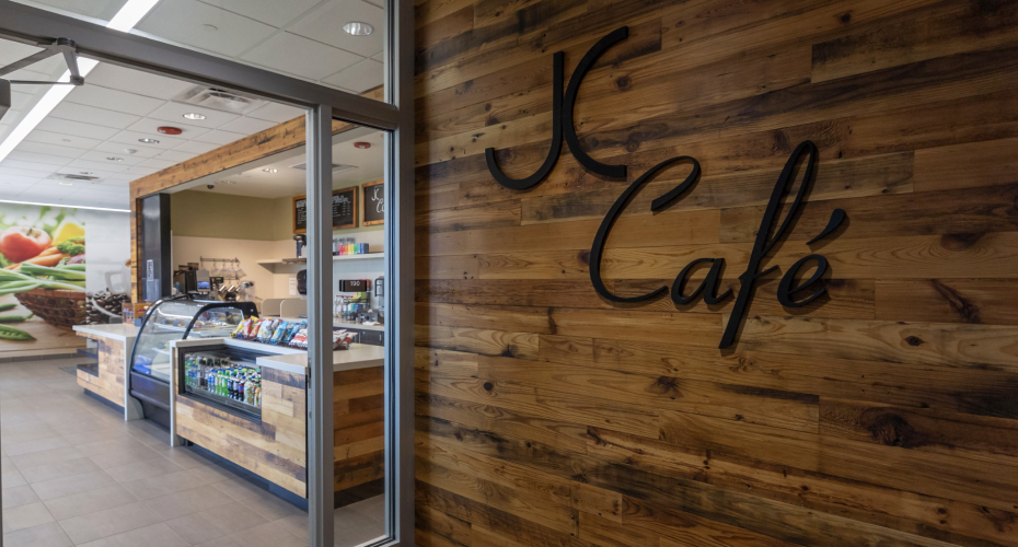 JC café signage and entrance