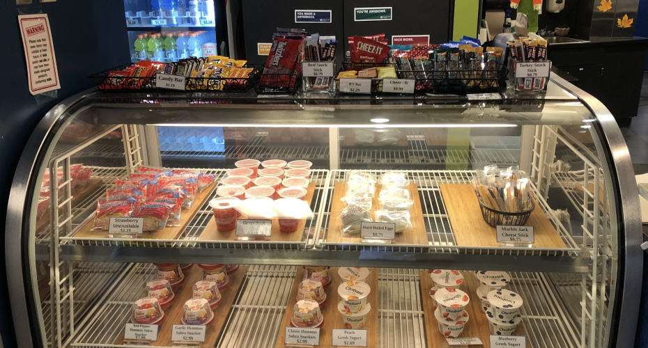 glass display of healthy snacks