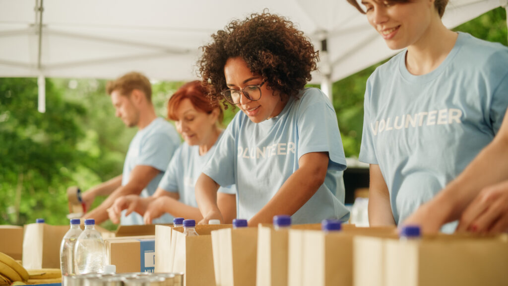 volunteers working at a food pantry