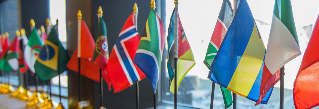 table of miniature international flags