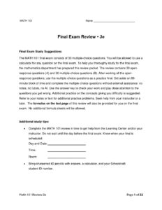 MATH 101 Final Exam Review 3e