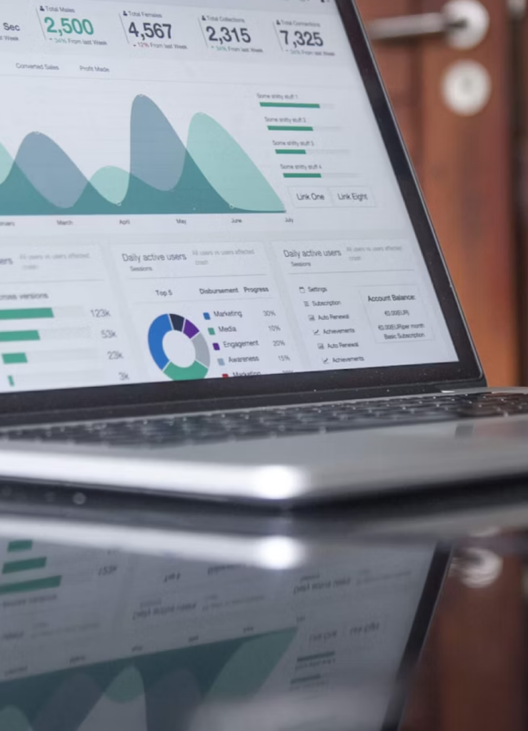 laptop screen showing charts