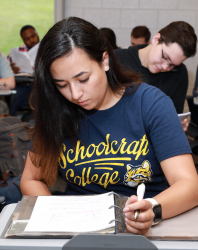 Student looking at her notes