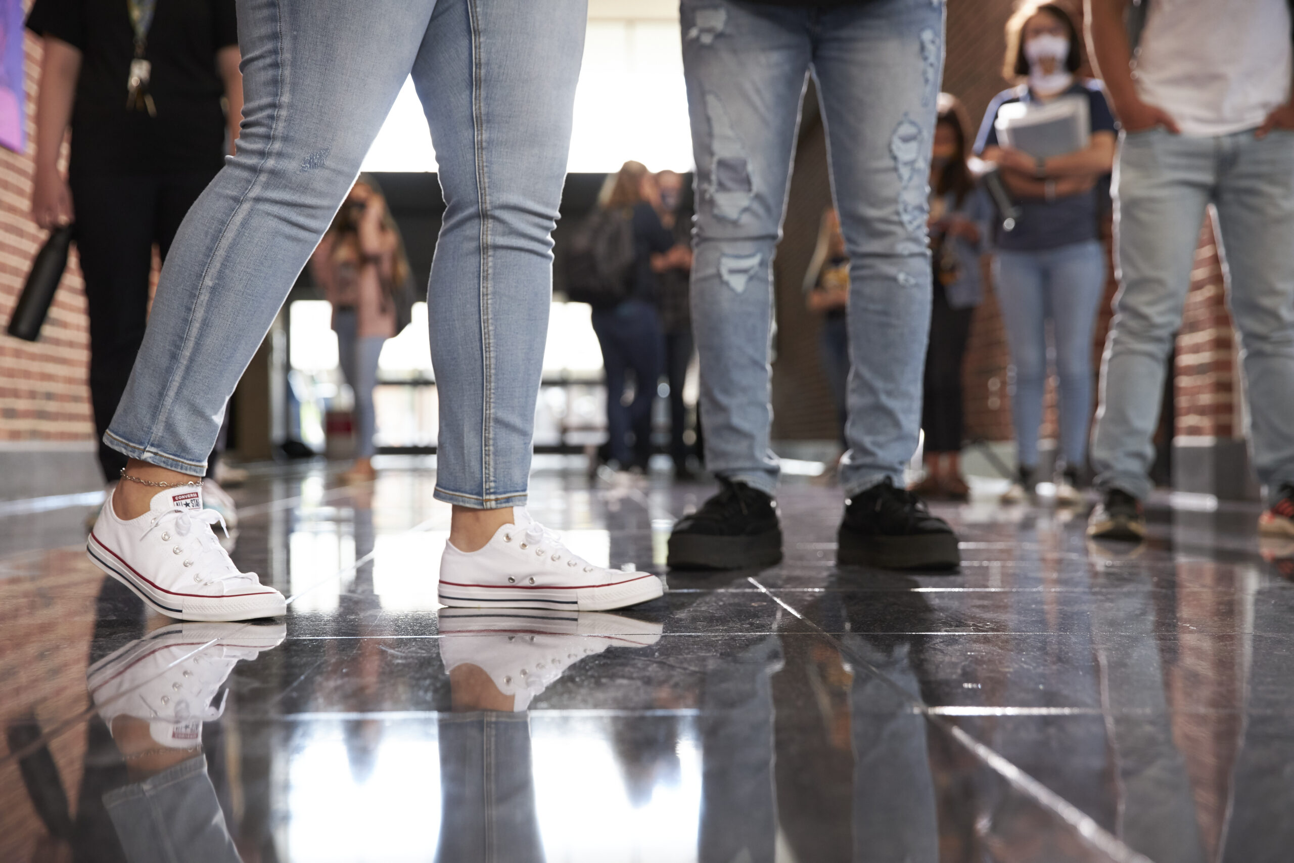 students walking in hallway