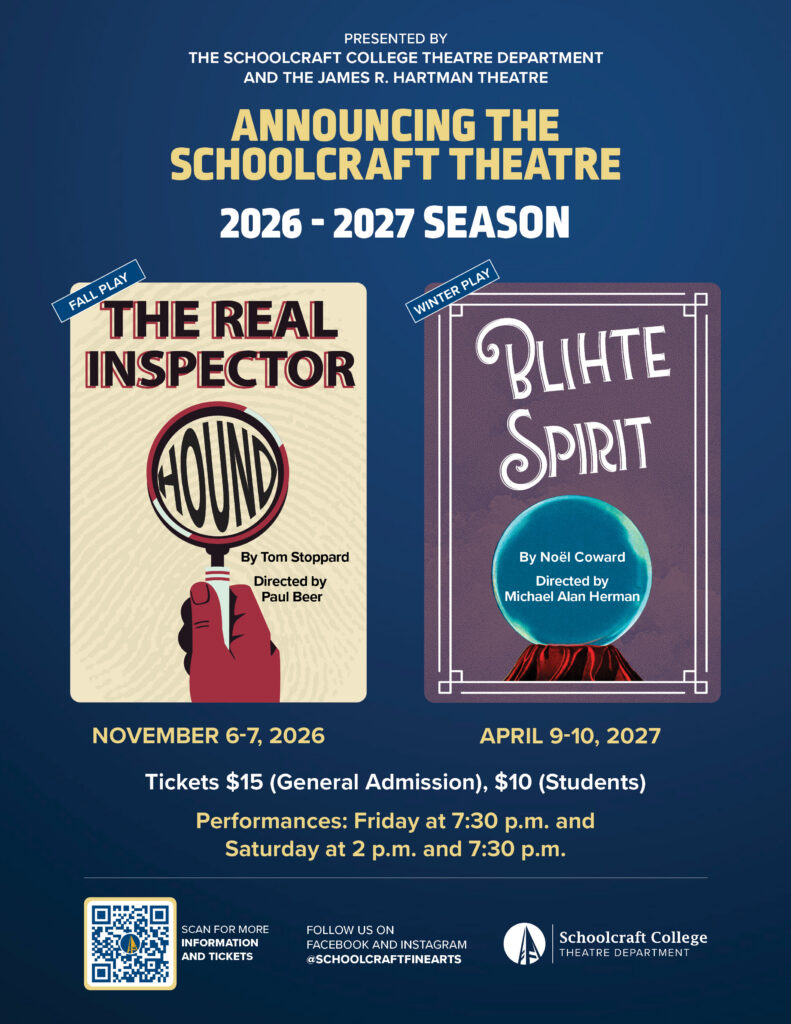 a blue poster with two graphic arts images