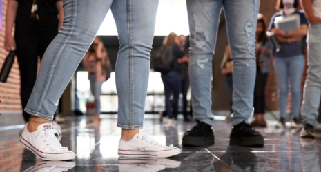 Student shoes and legs walking