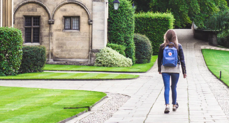 Student walking a campus