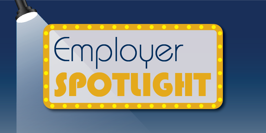 Light-up sign that says "employer spotlight"