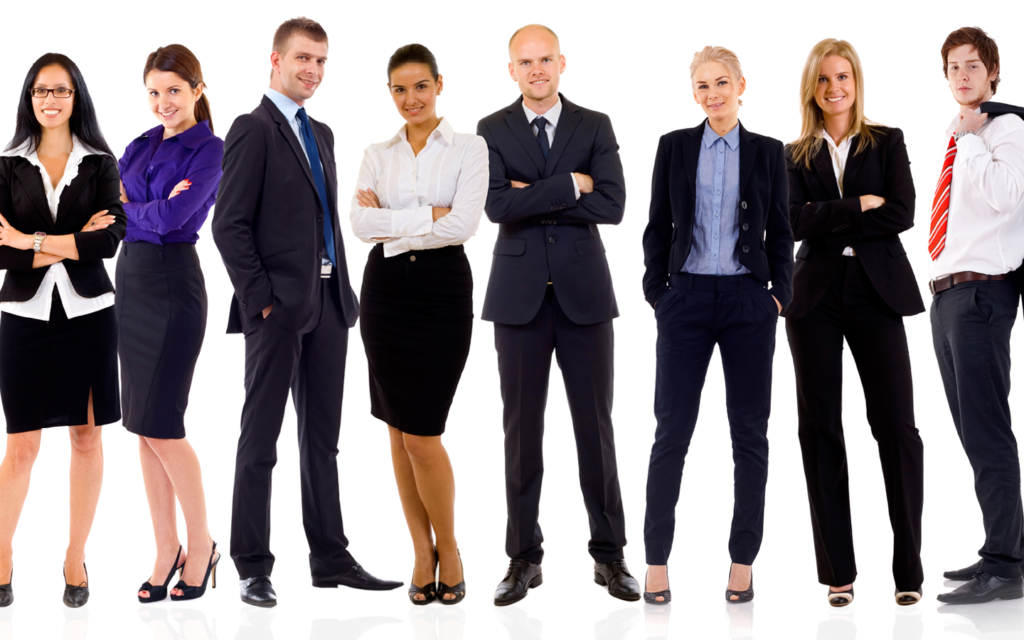 A group of well-dressed professionals standing in a row