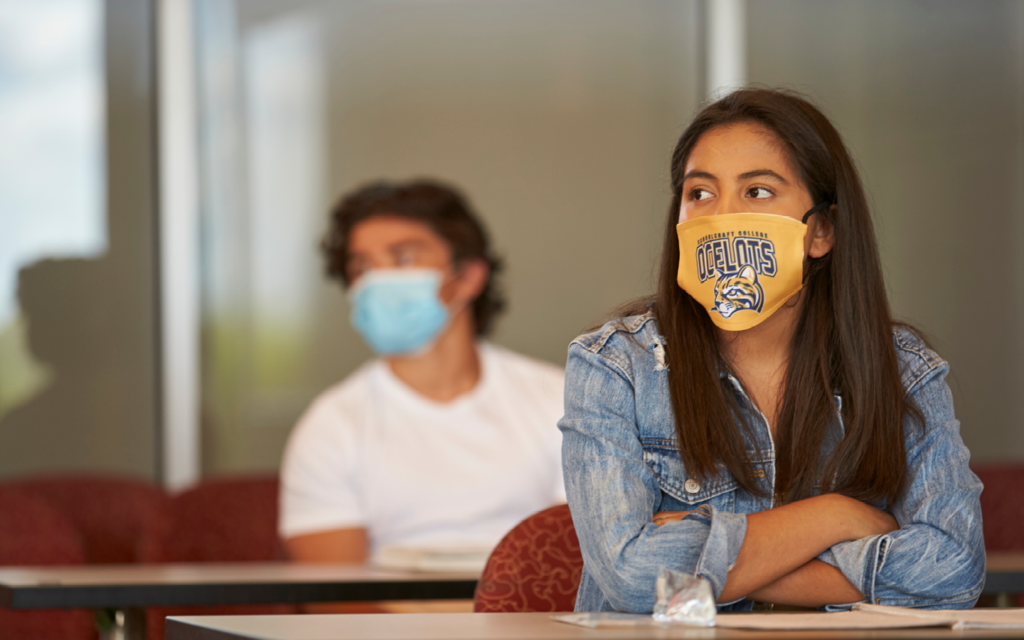 Students wearing masks in a classroom