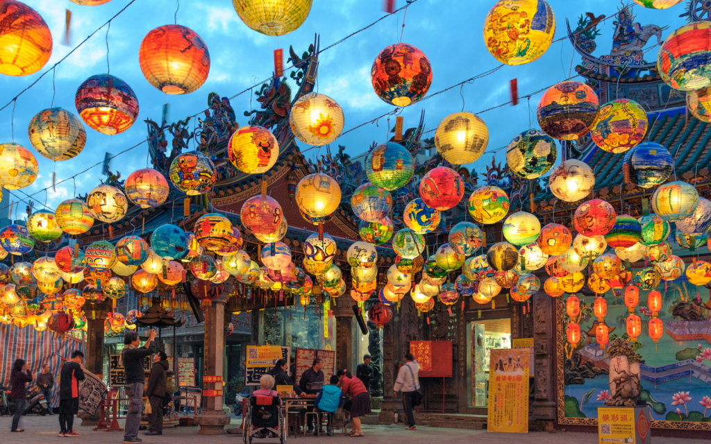 Colorful strings of lanterns