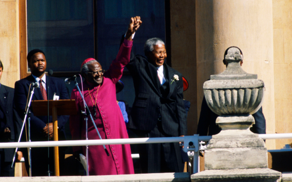 Nelson Mandela shown with Bishop Desmond Tutu