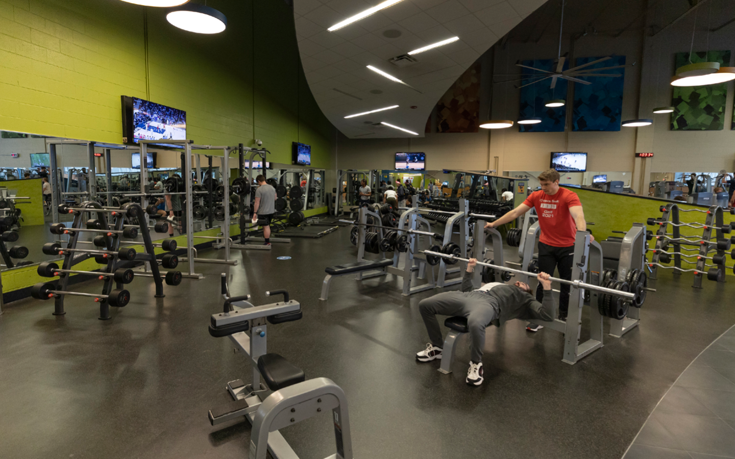 Wide view of fitness center facility