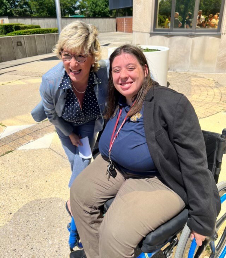 Schoolcraft College student Madison Ling with Livonia Mayor Maureen Miller Brosnan.