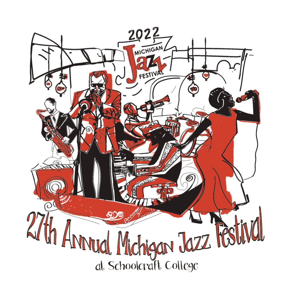 "27th annual Michigan Jazz festival" written under an illustration of a jazz band performing