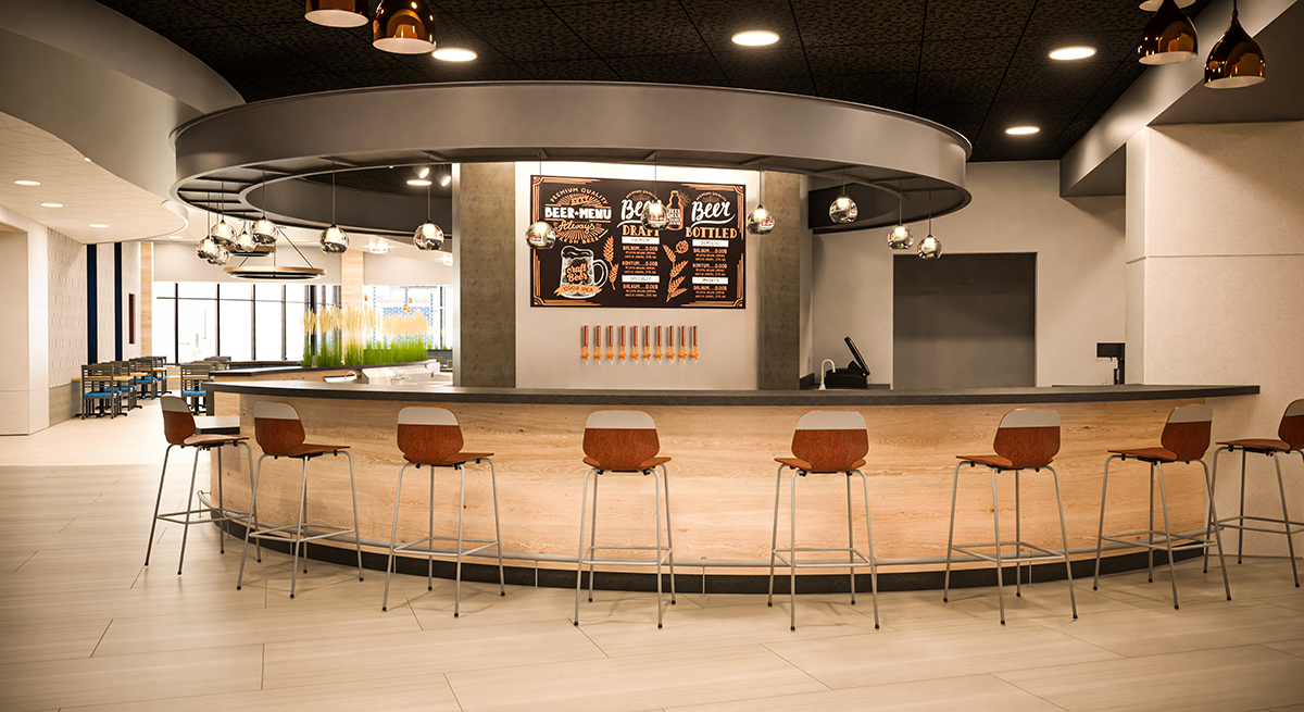 brew pub rendering of counter and stools