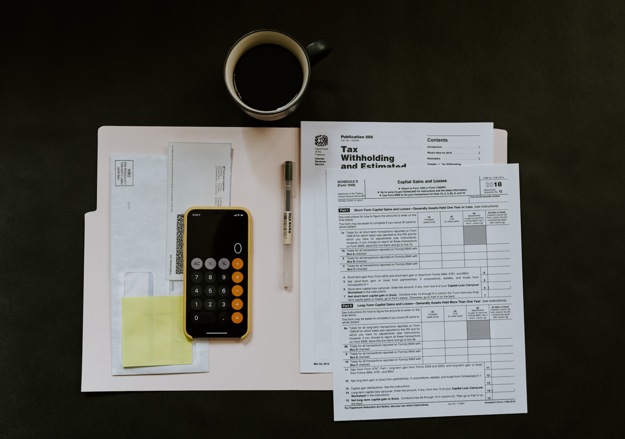 open folder with tax paperwork