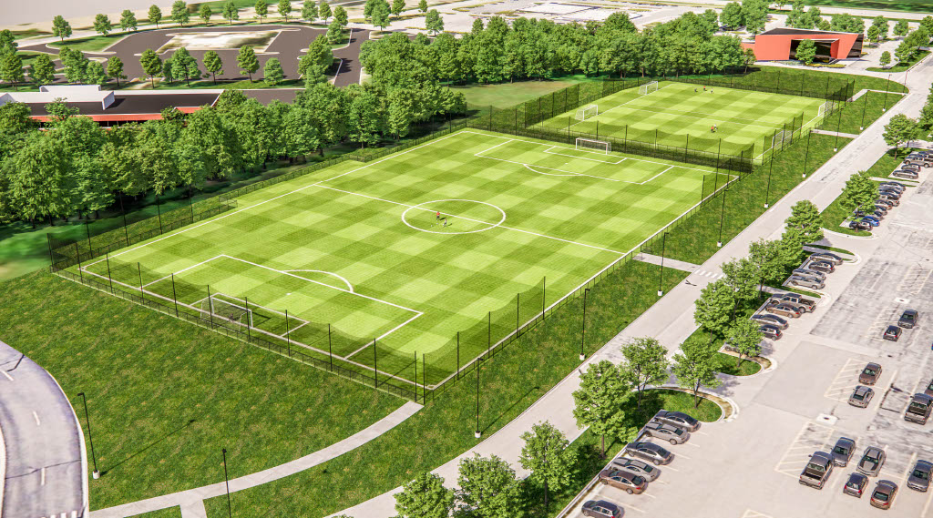 3D rendering of two soccer fields
