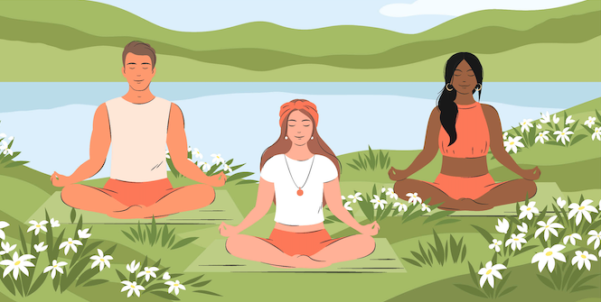 illustration of people meditating outdoors