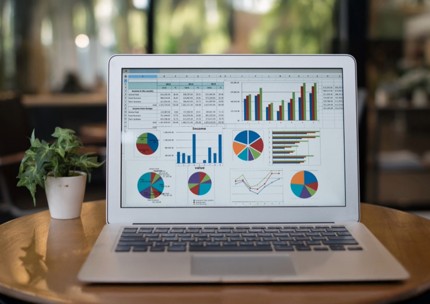 laptop screen of charts