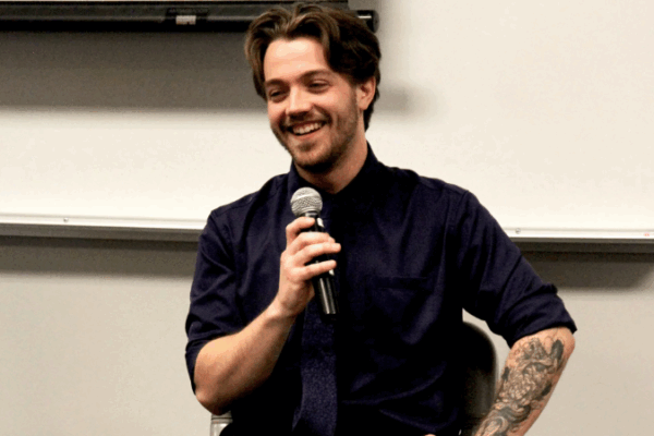 person speaking with mic