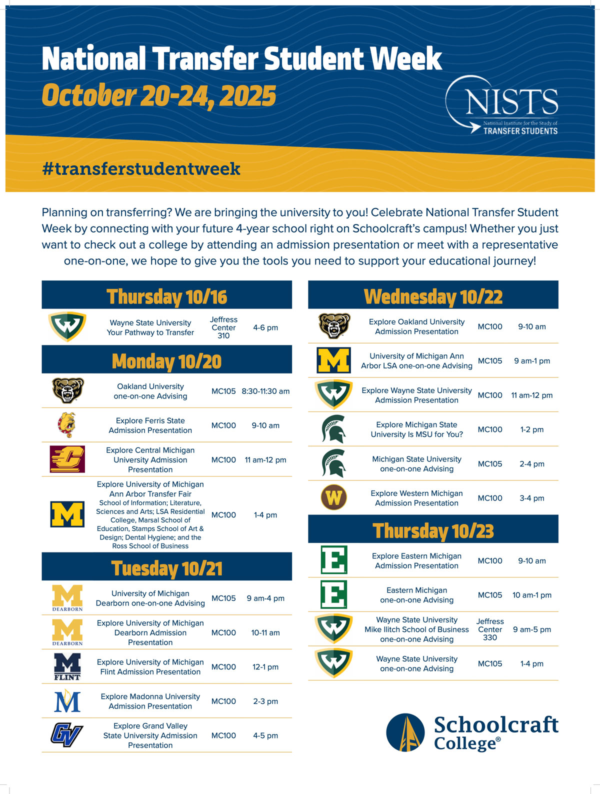 National Transfer Student Week Oct 20th – 24th
