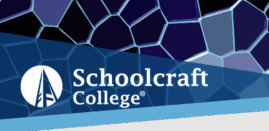 blue mosaic tiles and college logo