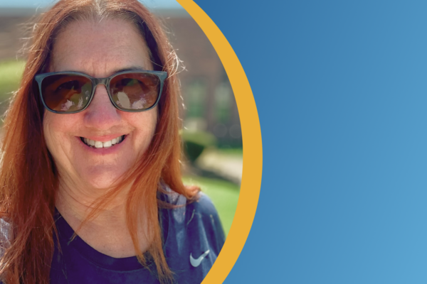 Patty outdoors on sunny day wearing sunglasses