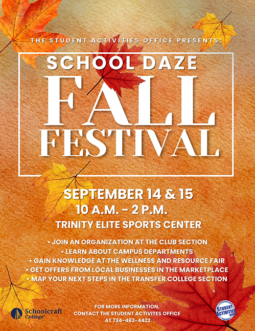school daze fall festival flyer orange background with falling autumn leaves
