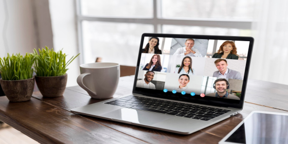virtual meeting on a laptop