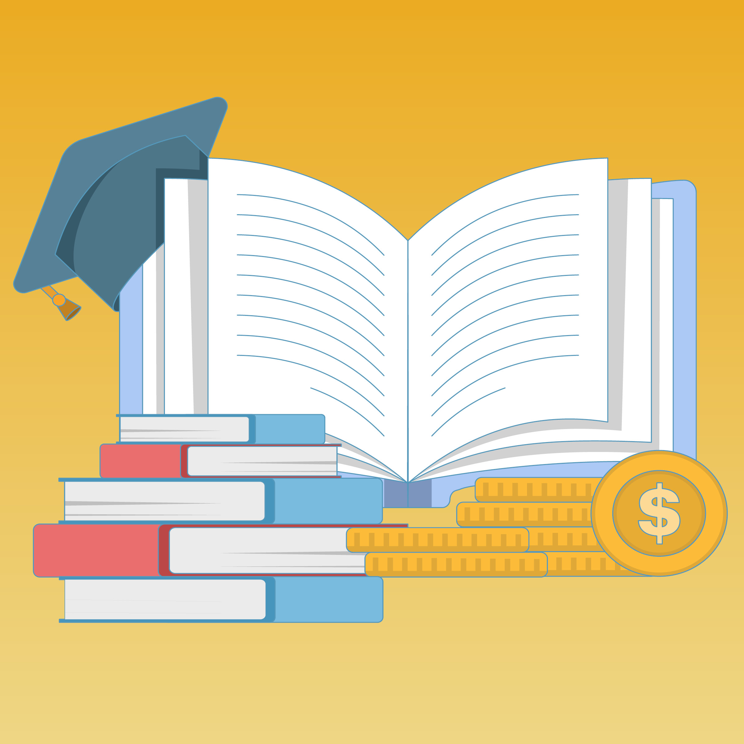 a graphic image of a book with a graduation cap